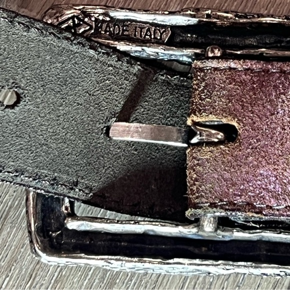 ABACO Paris Leather Size Small Belt Silver Made in Italy Clasp Buckle Vintage - Picture 7 of 8